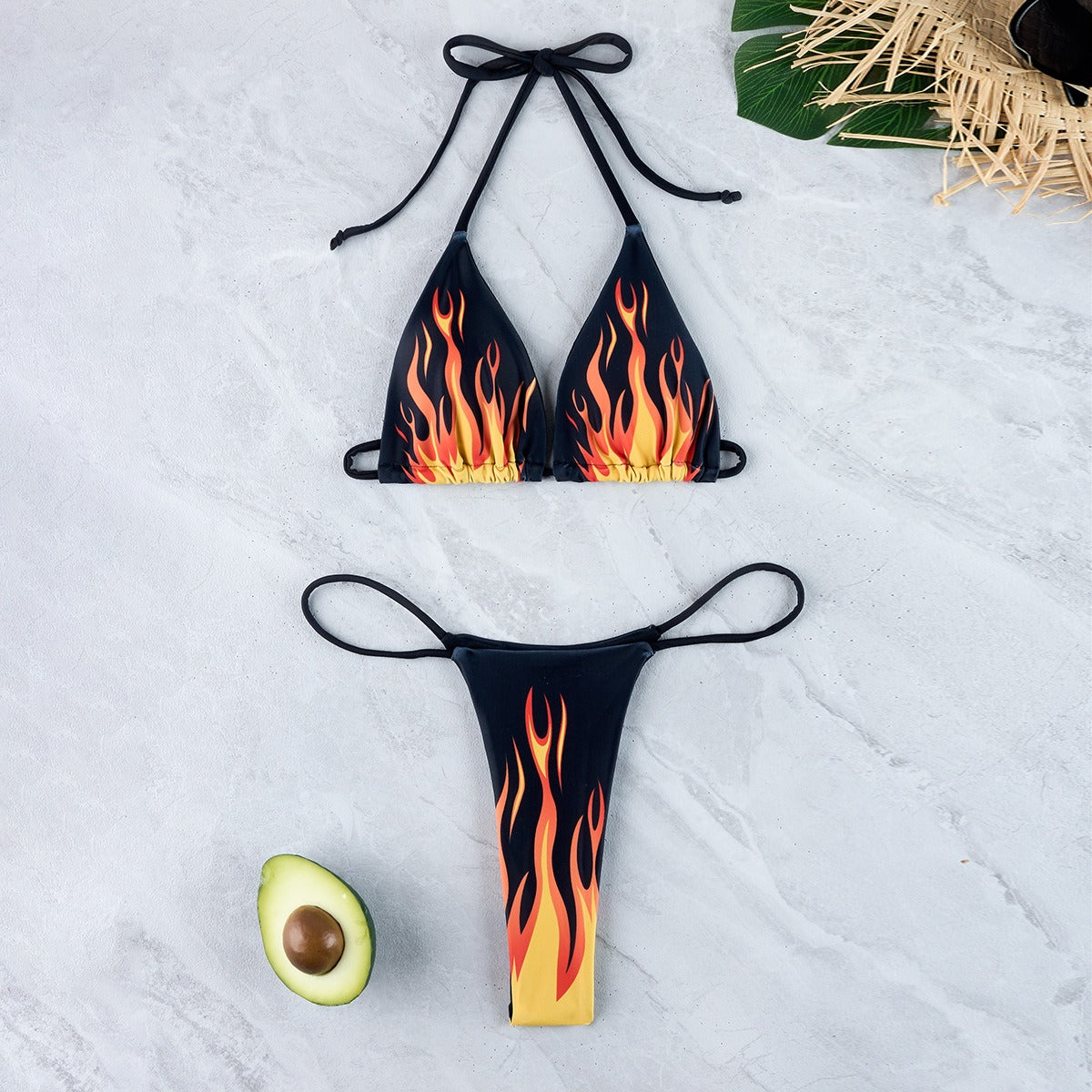 Flame fixed pattern printed bikini swimsuit