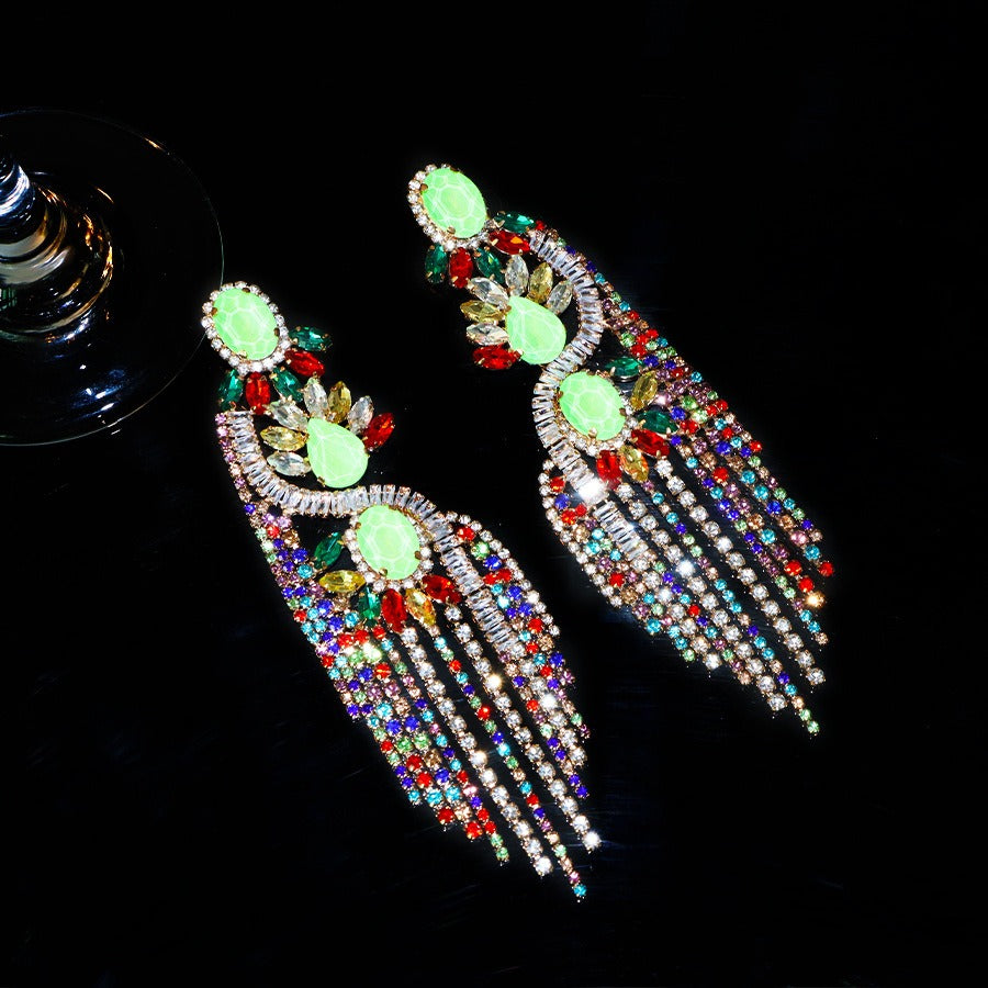 Exaggerated colorful long tassel earrings for women, bohemian style earrings, light luxury and high-end feel