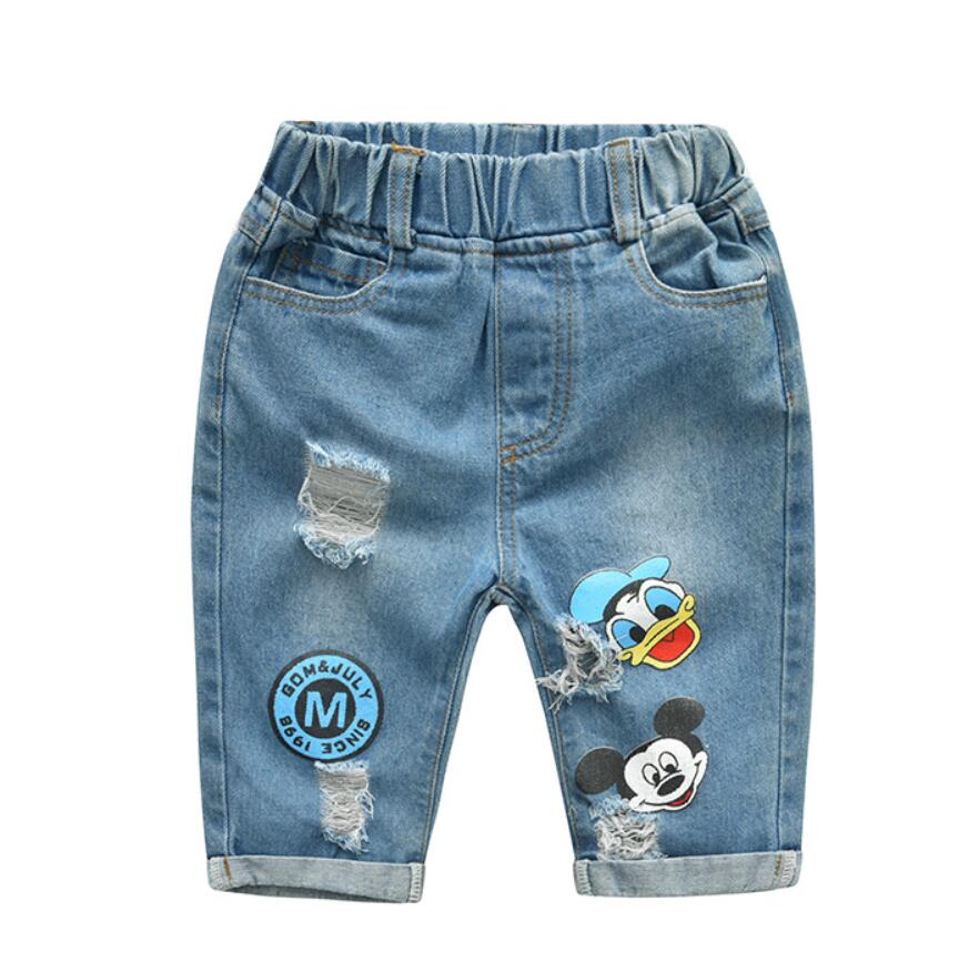 Infant Boys Girls Summer Cartoon Striped T Shirt + Denim Shorts Clothes 2pcs Sets Children Kids Hole Jeans Clothing