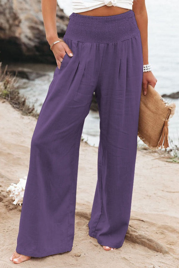 Leisure wide leg cotton linen loose pants for women