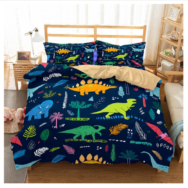 creative style home textile digital printing dinosaur pattern bedding set Europe and America King size 3 pcs bedding