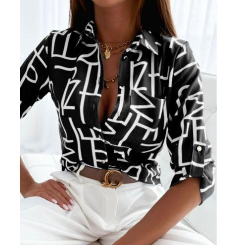 Spring and Autumn Top Long sleeved Shirt Printed Shirt Female