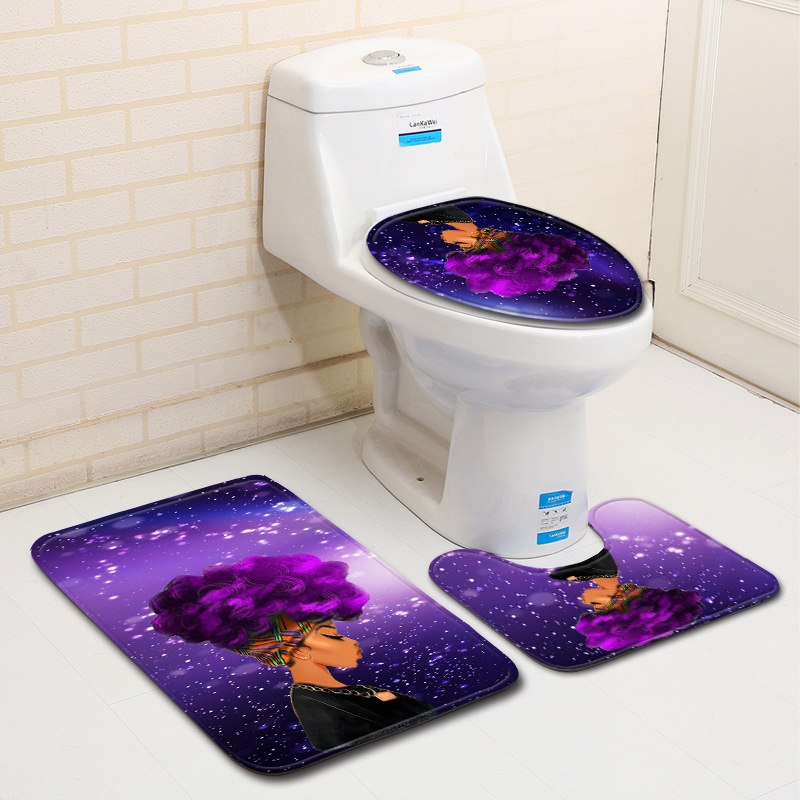 Bathroom Accession 3pcs/Set Star Girl Prited Bathroom Non-Slip Pedestal Rug + Lid Toilet Cover + Bath Mat