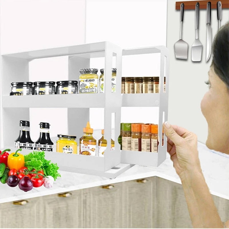 Kitchen Spice Organizer Rack Multi-Function Rotating Storage Shelf Slide Kitchen Cabinet Cupboard Organizer Kitchen Storage Rack