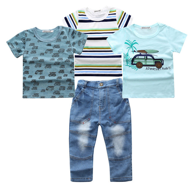 4Pcs Boys Clothes Sets Summer Children Clothing Baby Boy Sport Suit T-shirt+Jeans Costume For Kids