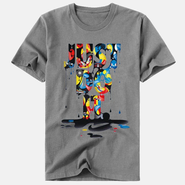 JUST DO IT Men's and Women's Round Neck Colorful Printed T-shirt