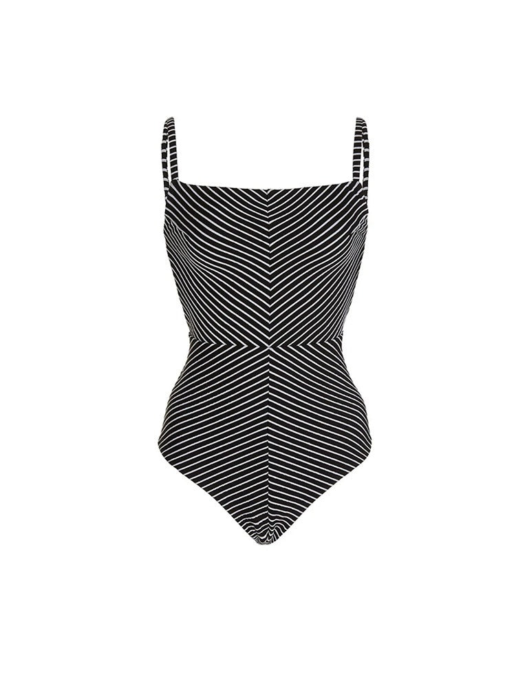 Hot spring swimsuit two-piece striped vintage jumpsuit bikini