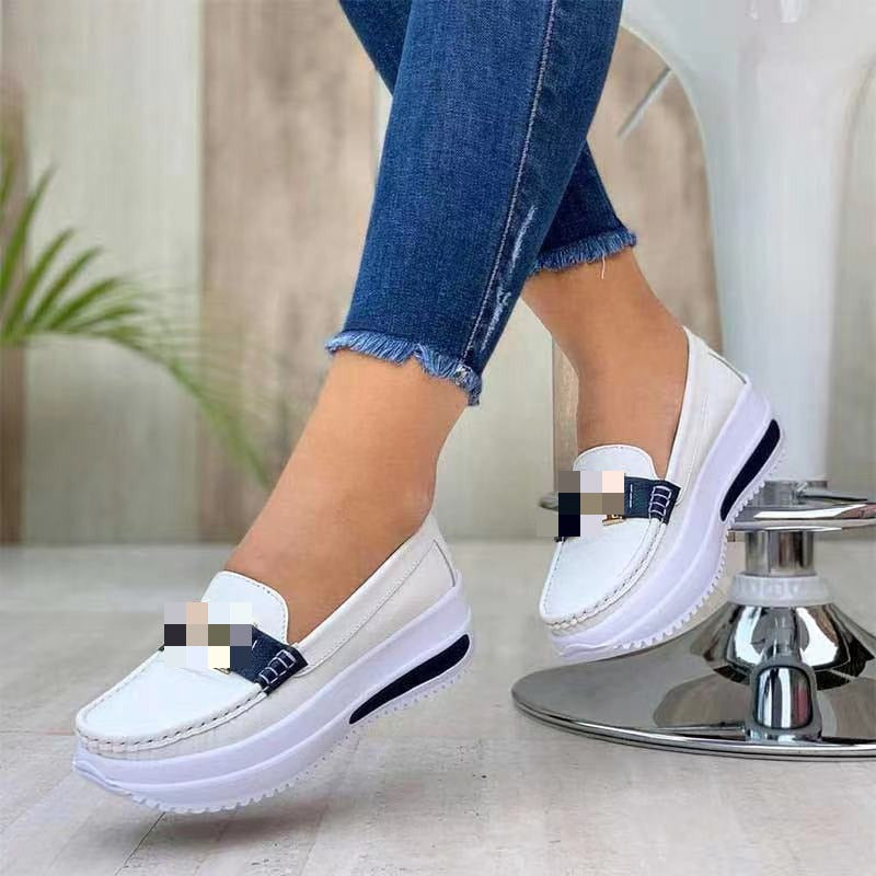 Thick soled round toe solid color women's PU shallow mouthed women's flat sole single shoes