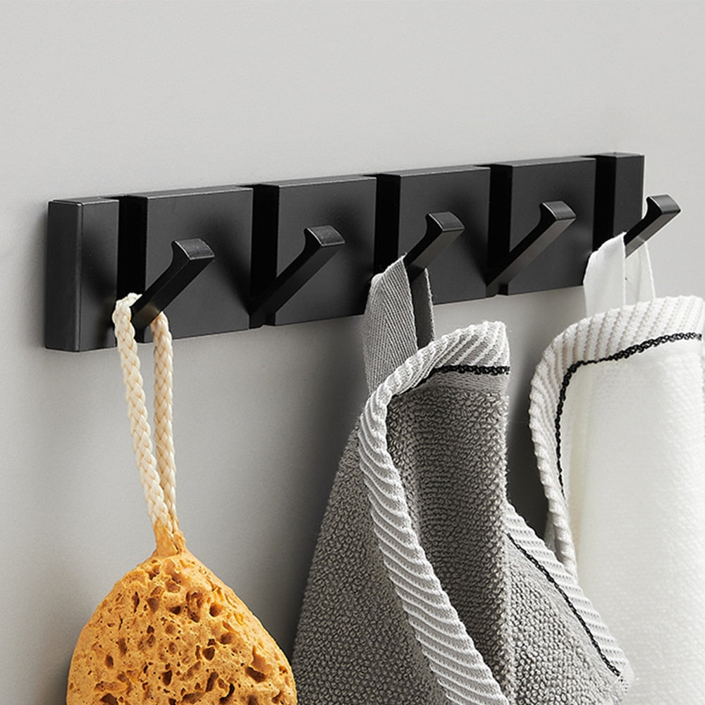 Folding Towel Hanger 2ways Installation Wall Hooks Coat Clothes Holder for Bathroom Kitchen Bedroom Hallway, Black Gold