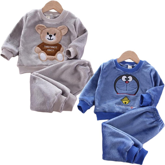 New Autumn Winter Baby Clothes Pajamas Sets Girls Pajamas Children Warm Flannel Fleece Catoon Bear Kids Sleepwear Home Suit 1-6Y