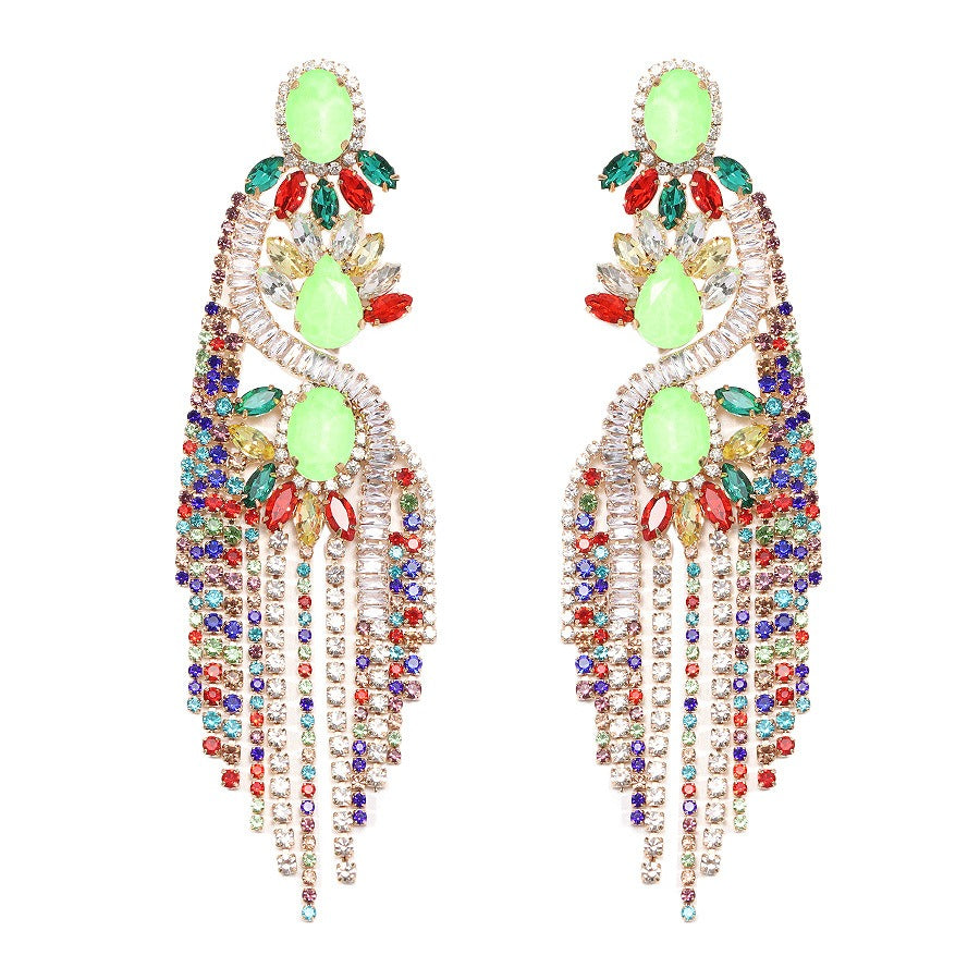 Exaggerated colorful long tassel earrings for women, bohemian style earrings, light luxury and high-end feel