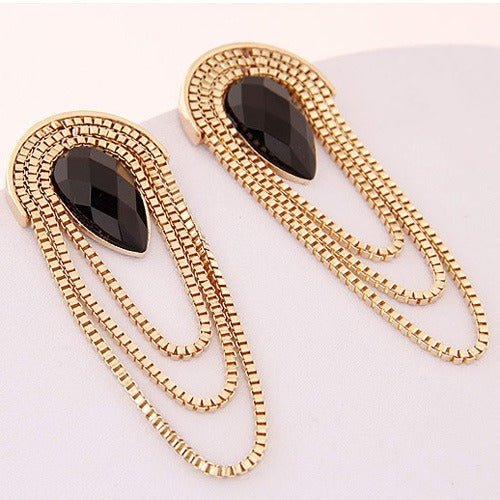 Black water drop metal trend simple tassel temperament exaggerated earrings women's accessories