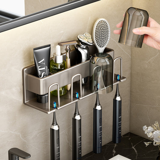 Toothbrush Shelf Bathroom Non-Perforated Mouthwash Cup Tooth Cup Wall-Mounted Storage Rack Electric Toothbrush Shelf