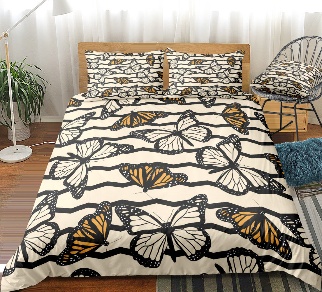 Home Textile Bedding Sheet Quilt Cover Pillowcase Butterfly Three or Four Piece Set