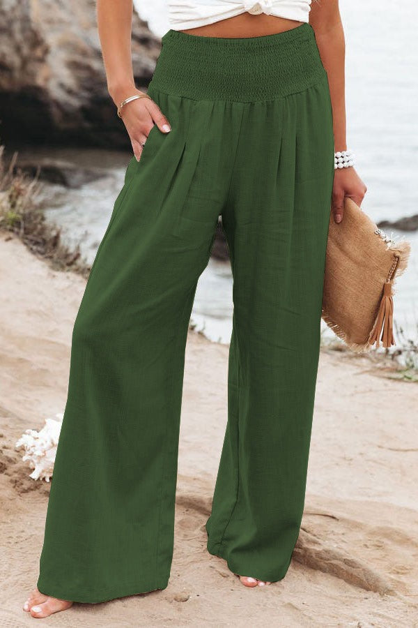 Leisure wide leg cotton linen loose pants for women