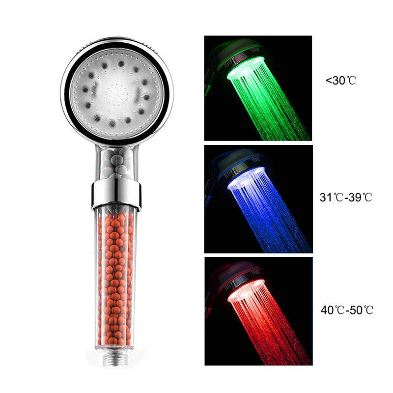 LED Luminous Colorful Shower Nozzle Negative Ion Self Generating Shower Head Three Color Temperature Controlled Led Handheld Shower