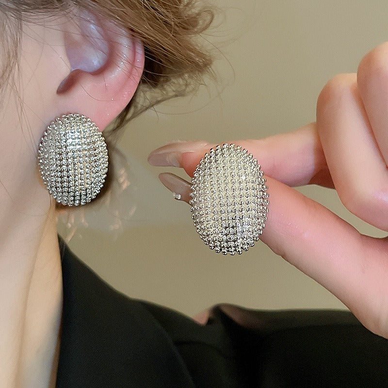 High-end metallic polka dot oval geometric fashion niche temperament earrings for women