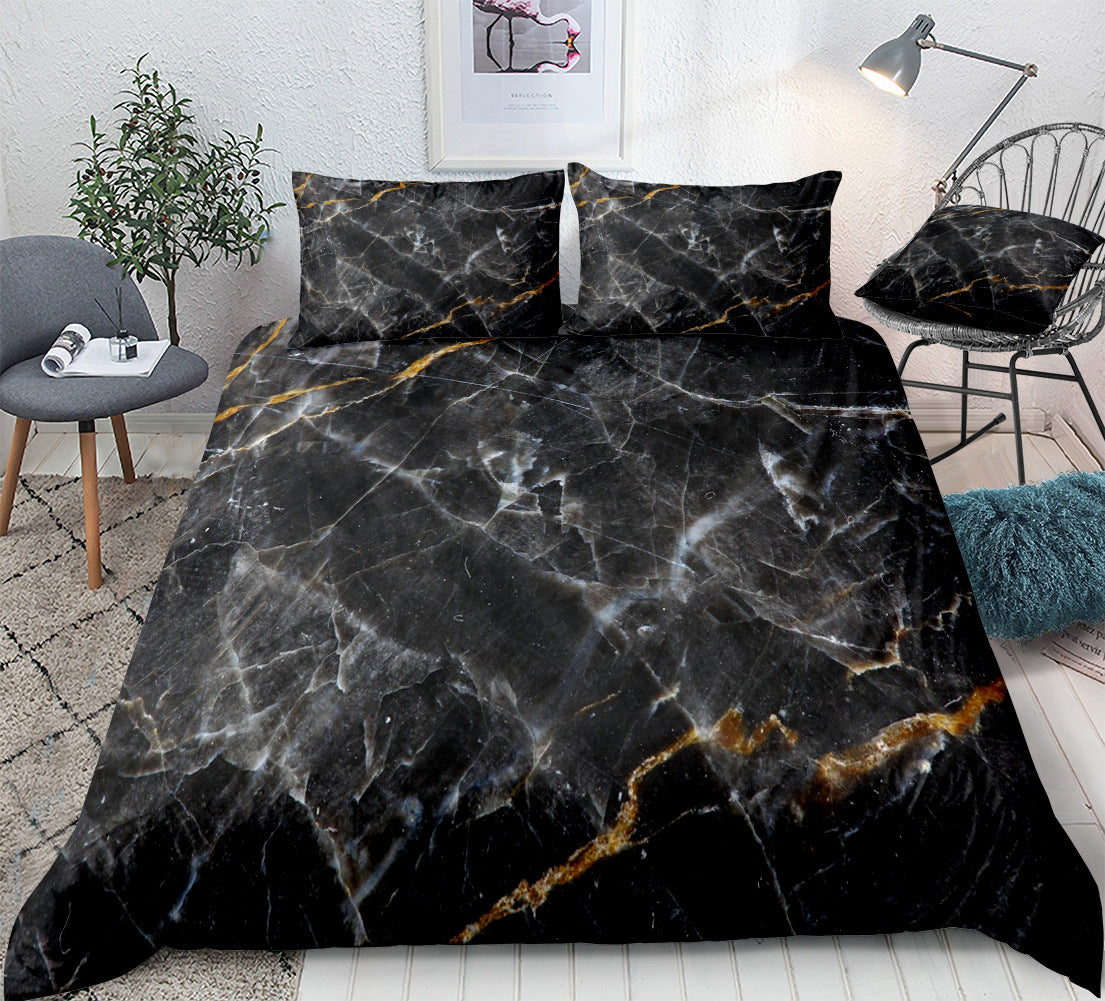 Marble Home Textile Smudged Quilt Cover Sheet Pillow Cover Three Piece Set