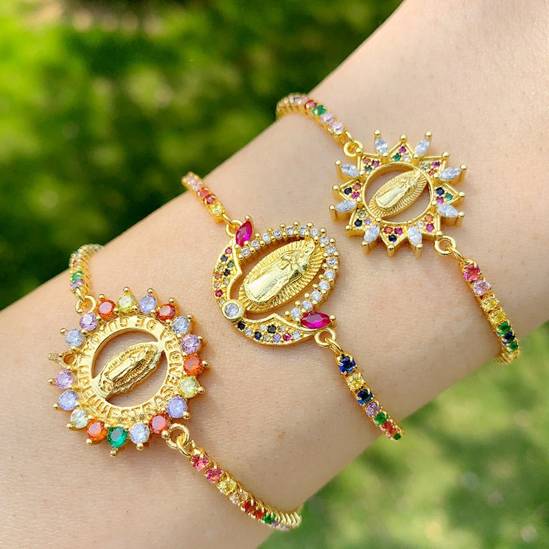 Set with colored zircon Virgin Mary bracelet