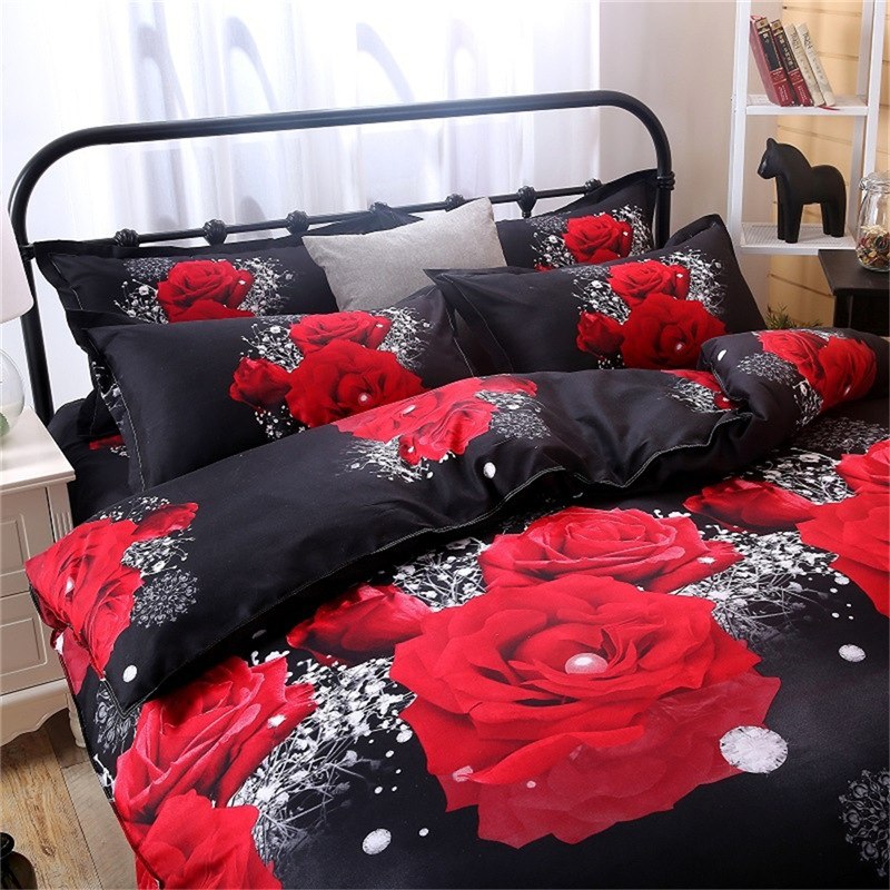 2/3Pcs Red Dream 3D Oil Painting Rose Printed Bedding Set Queen King Size Quilt Cover Bed Sheet Pillowcases