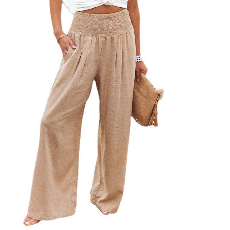 Leisure wide leg cotton linen loose pants for women