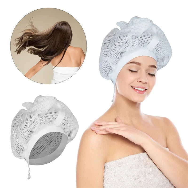 Net Plopping Cap For Drying Curly Hair Adjustable Net Plopping Bonnet Quick Drying Hair Towel Bath Hats Net Plopping Cap