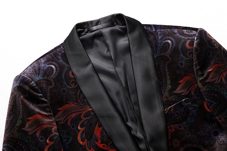 Blazer Men Luxury Print Shawl Collar Suit Jacket Men Wedding Dinner Party Stage Singer Costumes