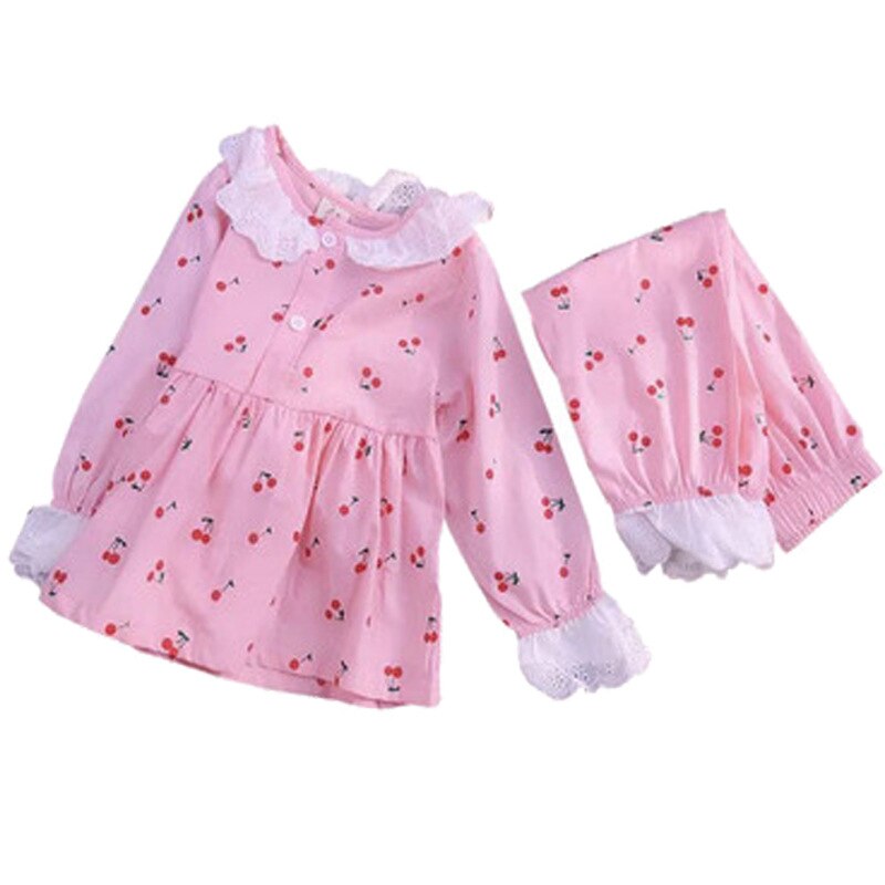 Kids Girls Summer Pajamas Children Sleepwear Baby Pajamas Sets Girls Flower Lace Cotton Nightwear Clothes Kids Clothing 2-7Y