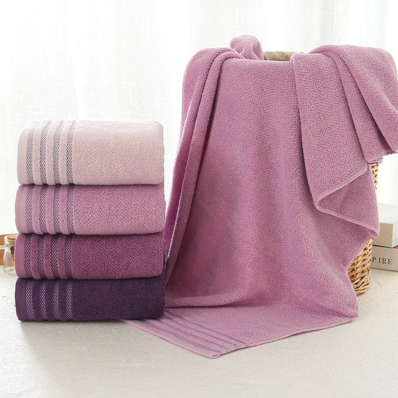 New Stripe Cotton Towel Bath Towel of Three Sets Solid Color Thicken Bathroom Towels Set