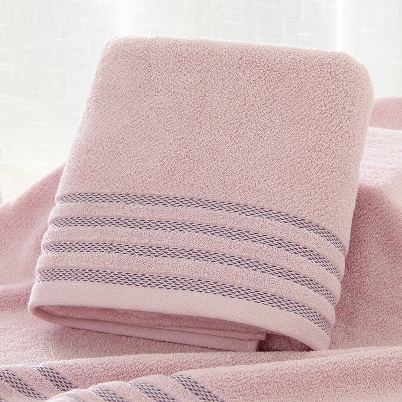 New Stripe Cotton Towel Bath Towel of Three Sets Solid Color Thicken Bathroom Towels Set