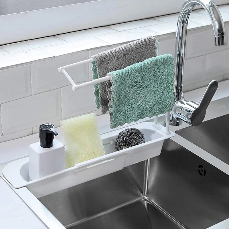 Sink Telescopic Drain Rack Expandable Storage Drainer Kitchen Dish Sponge Towel Holder Rack Bathroom Shelf Basket