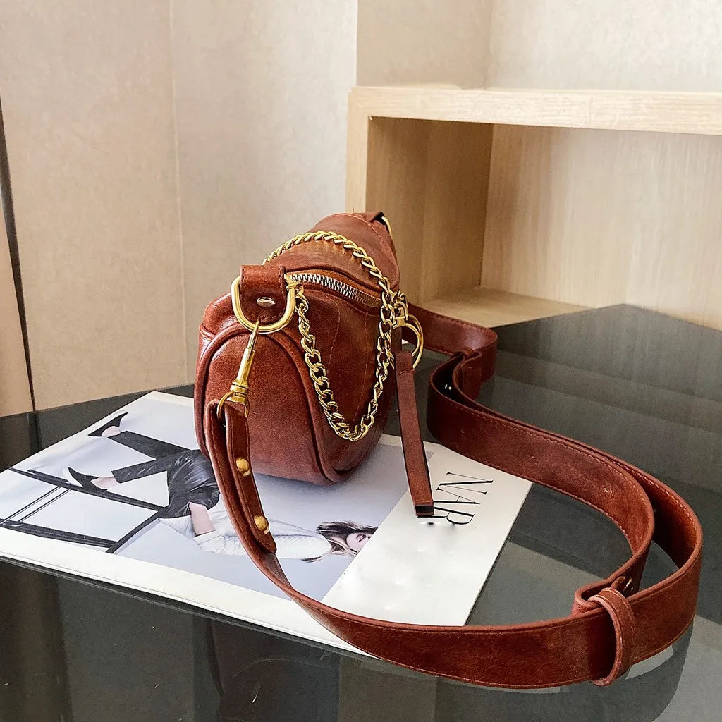 Fashion Double Zipper Bags Leather Shoulder Bags Crossbody Bag Chest Bags