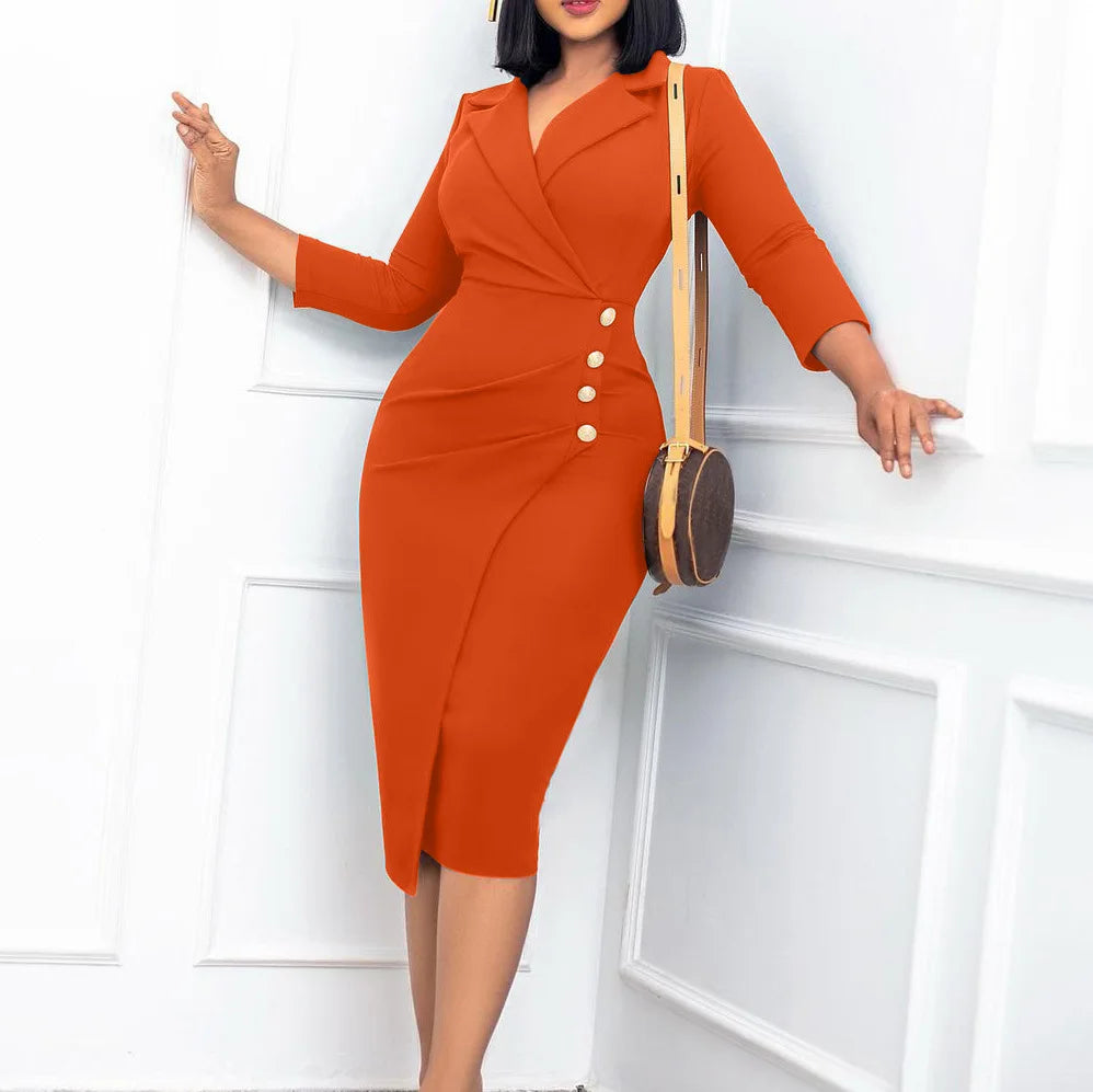 Suit collar button dress slim-fit women's dress